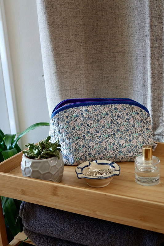 Blue - Floral - Handmade - Makeup-bag - Omel Studio - Toiletry bag